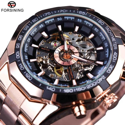 Silver Stainless Steel Waterproof Mens Skeleton Watches Top Brand Luxury Transparent Mechanical Male Wrist Watch