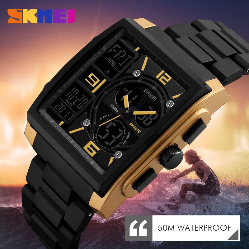 SKMEI 1274 Japan Quartz Digital movement Dual Dispaly Men's Clock Military 3 Time Countdown Male Sport Watches Relogio Masculino