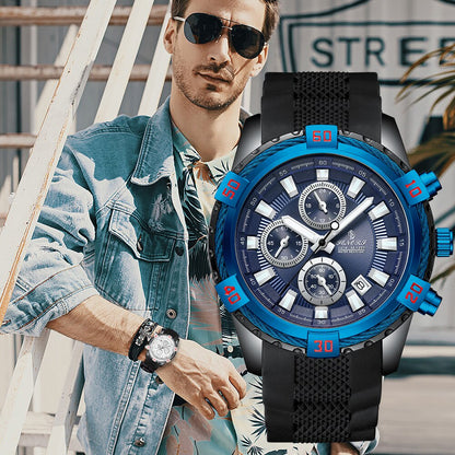 Senors men watch Top Brand  Casual Sport Watches for Men Blue Luxury Silicon  Wrist Watch Man Clock Fashion Chronograph