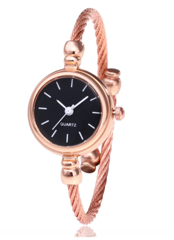 Women's Watches Bracelet Style Opening Simple Retro Art Fashion Watches Women's Fashion Quartz Watch Relogio Feminin Rose gold belt