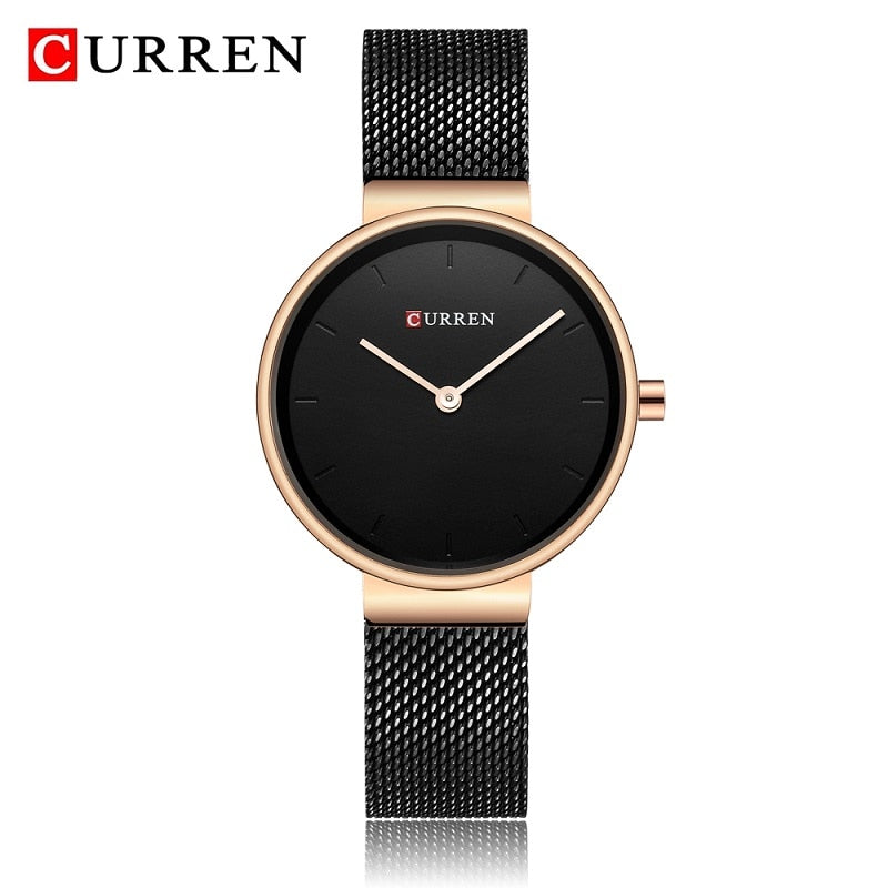 CURREN 9016 Fashion Blue Ladies Watches Mesh Stainless Steel Quartz Watch Women Luxury Simple Wristwatches Analog Lady Clock