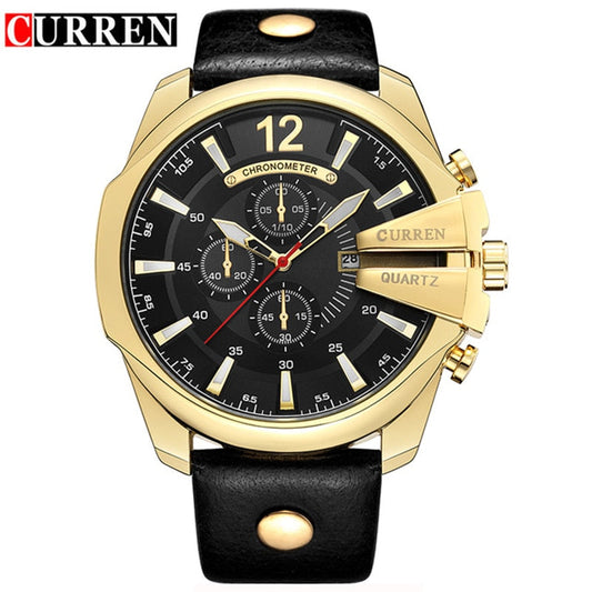 CURREN 8176 Brand Casual Men's Watches Leather Waterproof Luxury Fashion Quartz Watch Men Sport Military Army Wristwatch Gold