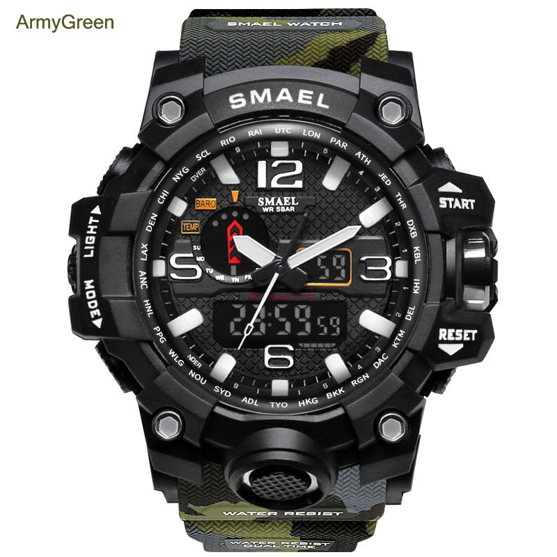 SMAEL Fashion Sport Watch Men Alarm Clock Camouflage Waterproof Week Display Men Watches Digital Watch relogio masculino 1545B