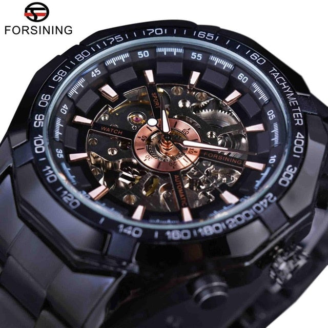 Silver Stainless Steel Waterproof Mens Skeleton Watches Top Brand Luxury Transparent Mechanical Male Wrist Watch