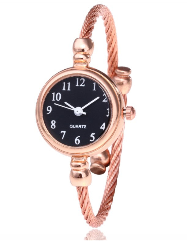 Women's Watches Bracelet Style Opening Simple Retro Art Fashion Watches Women's Fashion Quartz Watch Relogio Feminin Rose gold belt