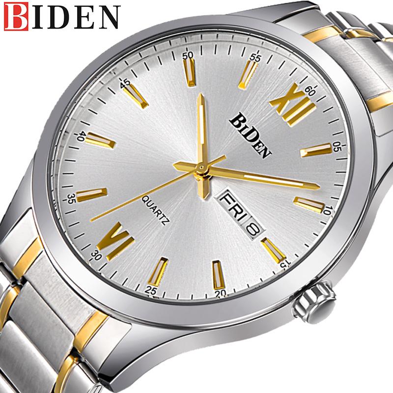 BIDEN Luxury Wrist Watch Men Steel Strap Mens  Business Quartz Clocks 0032