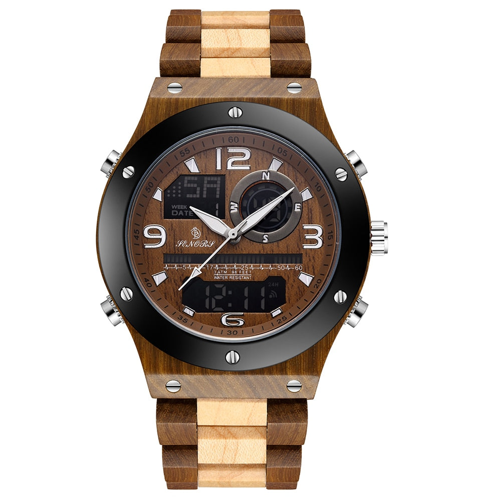 Senor Digital Watch Wood Watch Men Military Sport Wristwatch Mens Quartz Watches Top Brand Luxury Wooden Watch Male Relogio