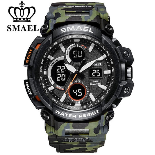 SMAEL Camouflage Military Watch Men Waterproof Dual Time Display Mens Sport Wristwatch Digital Analog Quartz Watches Male 1708