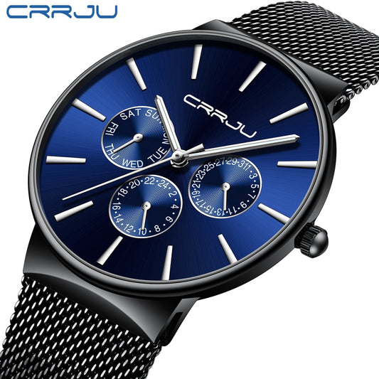 CRRJU Top Brand Luxury Men Watches Waterproof Ultra Thin Date Wrist Watch Male Mesh Strap Casual Quartz Clock