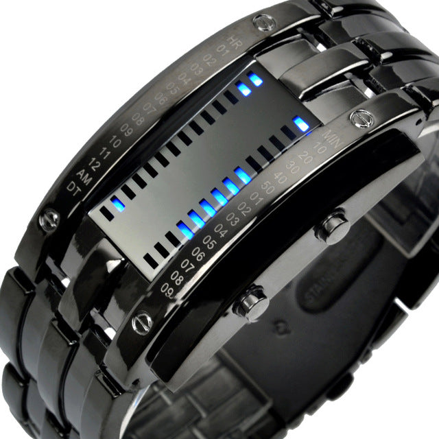 Sport Watch Men Stainless Steel Strap LED Display Watches 5Bar Waterproof Digital Watch