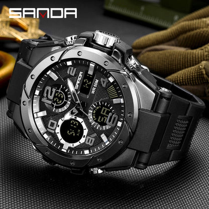 SANDA Sport Military Wrist Watch Men Watches Brand Male Watch For Men Clock Dual Display Wristwatch Army Outdoor Waterproof