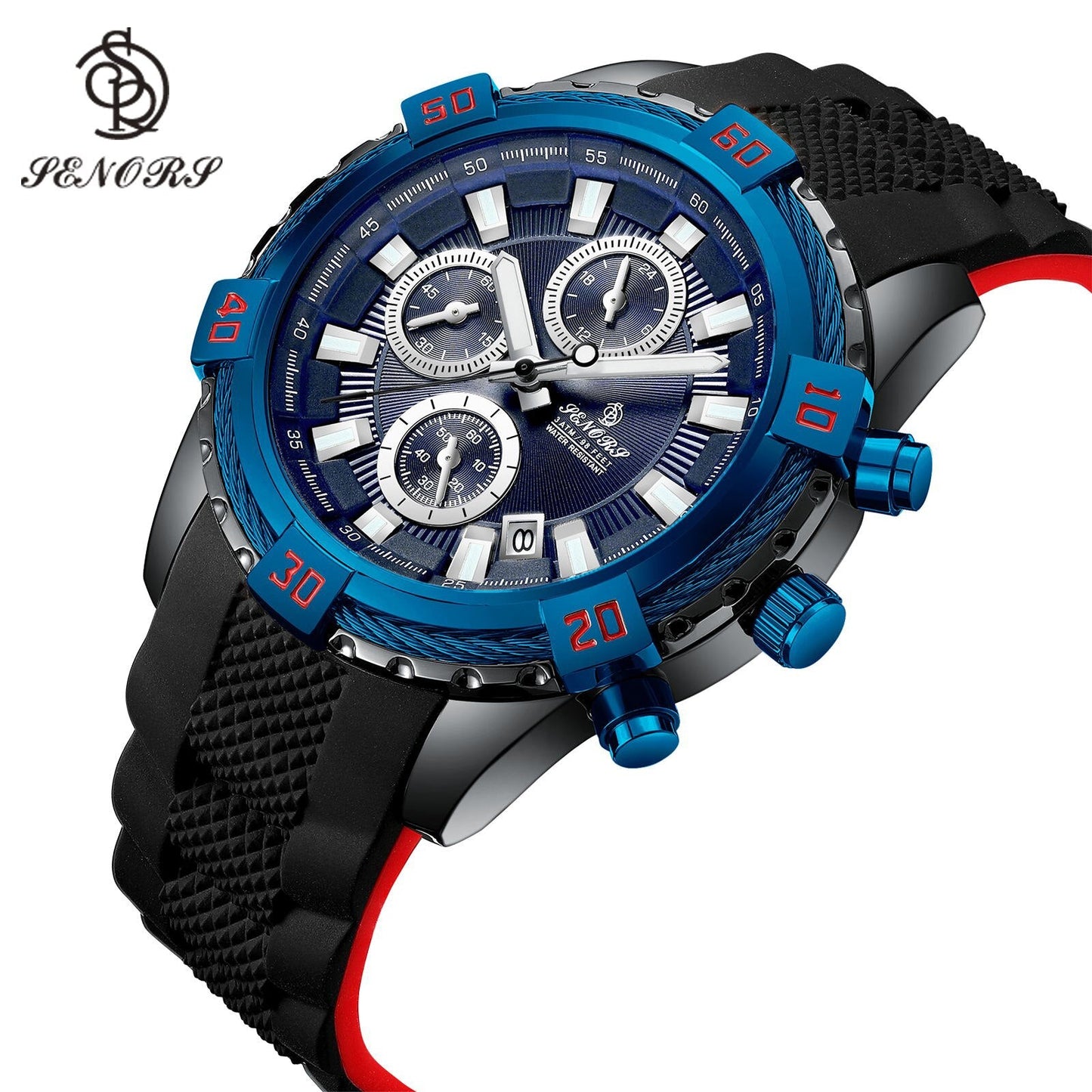 Senors men watch Top Brand  Casual Sport Watches for Men Blue Luxury Silicon  Wrist Watch Man Clock Fashion Chronograph