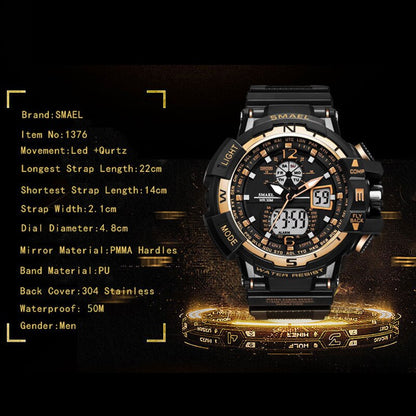 SMAEL 1376C Casual Watch Men Waterproof montre homme Men's Writswatch LED Digital Watches Men Clock Led reloj hombre  Big Sport Watches