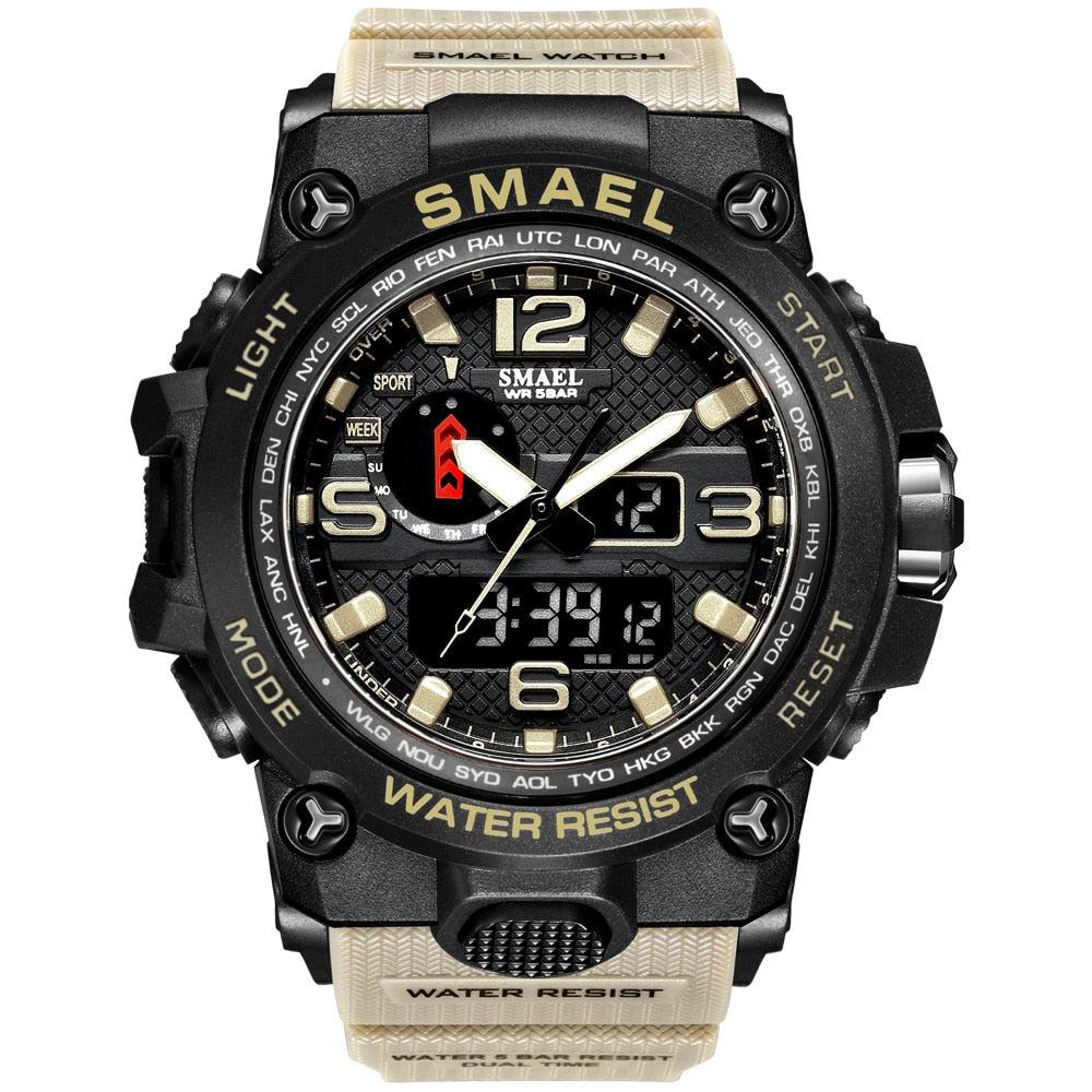 SMAEL 1545D Watches For Men 50M Waterproof Clock Alarm reloj hombre 1545D Dual Display Wristwatch Quartz Military Watch Sport New