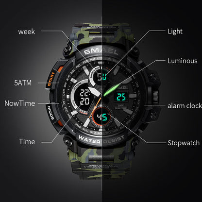 SMAEL Camouflage Military Watch Men Waterproof Dual Time Display Mens Sport Wristwatch Digital Analog Quartz Watches Male 1708