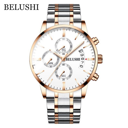 BELUSHI Fashion Men's Quartz Watch Chronograph Sport Men Watches Top Brand Luxury Full Steel Waterproof Clock Male Wristwatch