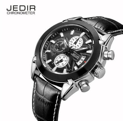 JEDIR Chronograph Military Watches Men Casual Sports Leather Strap Watch