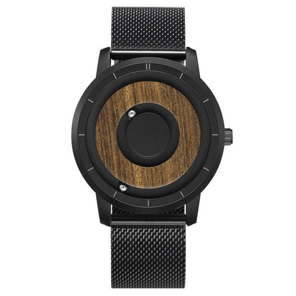 Wooden disk magnetic double steel ball personality creative no pointer trend quartz watch suitable for female and male couples