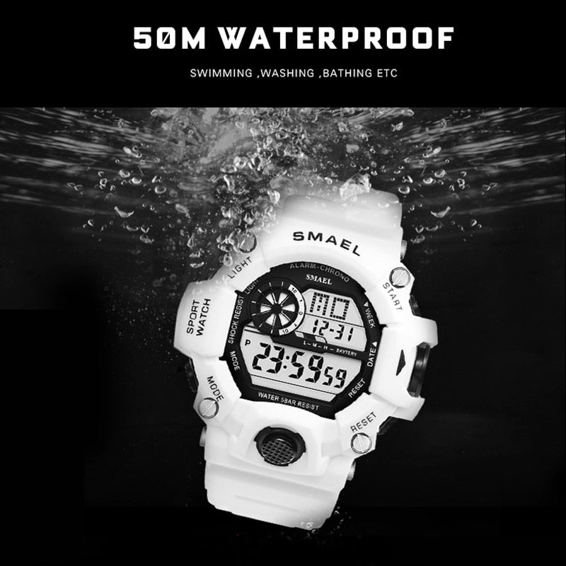 Watches Men Digital Watch White SMAEL 1385C Sport Watch 50M Waterproof Auto Date relogio masculino Digital Military Watches Mens Sport