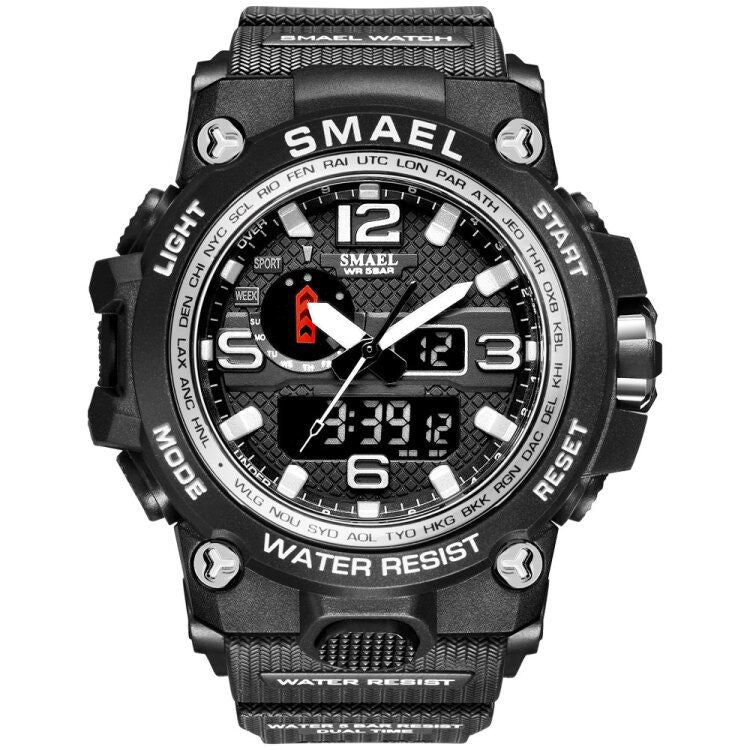 SMAEL 1545D Watches For Men 50M Waterproof Clock Alarm reloj hombre 1545D Dual Display Wristwatch Quartz Military Watch Sport New