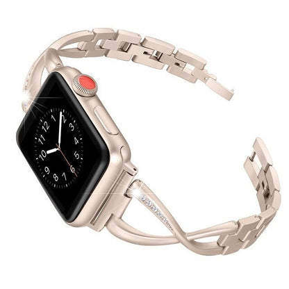 X-shaped stainless steel diamond watch band  for Apple Watch Bands diamond Stainless Steel Strap