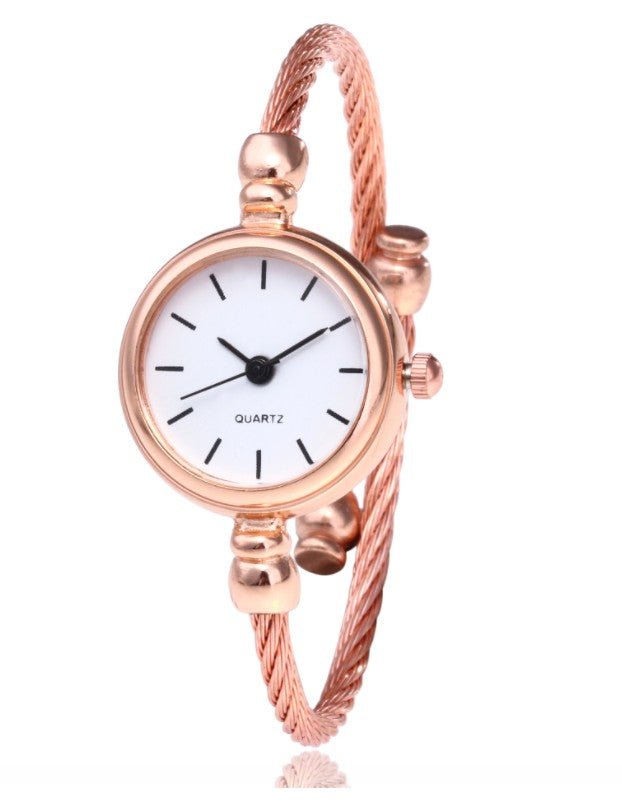 Women's Watches Bracelet Style Opening Simple Retro Art Fashion Watches Women's Fashion Quartz Watch Relogio Feminin Rose gold belt