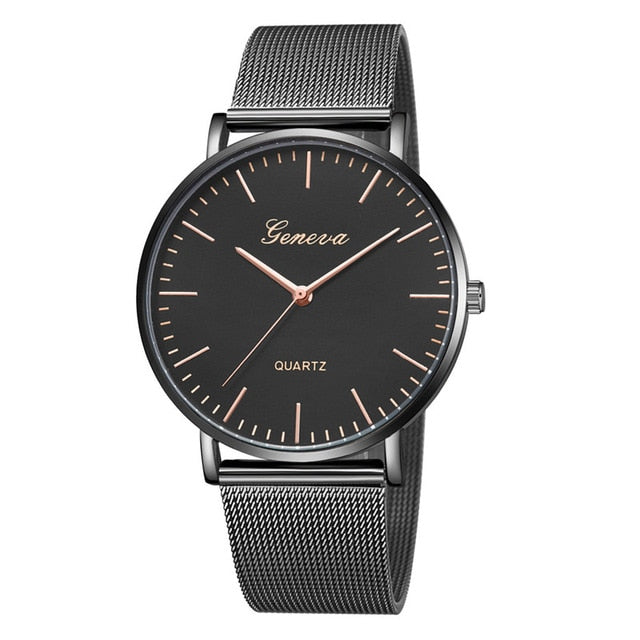 Quartz Watch Men Women Mesh Stainless Steel Watchband High Quality Casual Wristwatch