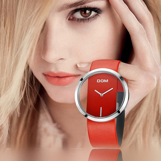 DOM Watch Women Casual 30 m Waterproof Quartz Watches Genuine Leather Strap Sport Ladies Elegant Wrist Watch