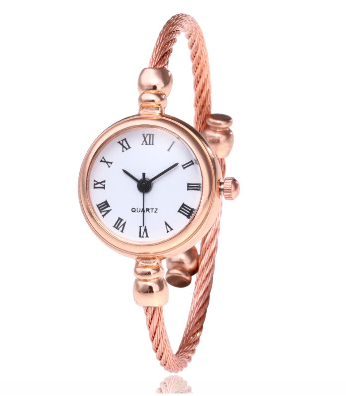 Women's Watches Bracelet Style Opening Simple Retro Art Fashion Watches Women's Fashion Quartz Watch Relogio Feminin Rose gold belt