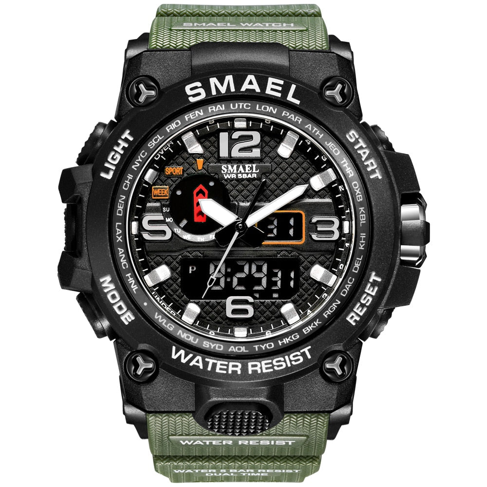 SMAEL 1545D Watches For Men 50M Waterproof Clock Alarm reloj hombre 1545D Dual Display Wristwatch Quartz Military Watch Sport New