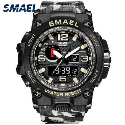 SMAEL 1545D Watches For Men 50M Waterproof Clock Alarm reloj hombre 1545D Dual Display Wristwatch Quartz Military Watch Sport New