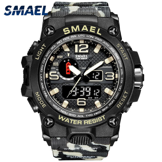 SMAEL 1545D Watches For Men 50M Waterproof Clock Alarm reloj hombre 1545D Dual Display Wristwatch Quartz Military Watch Sport New