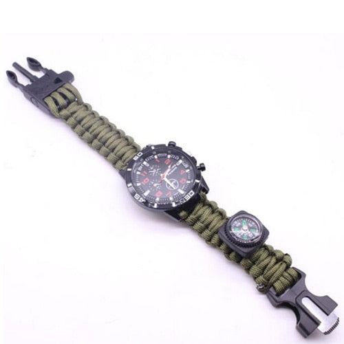 Military Outdoor Paracord Survival Bracelet Compass 6 In 1 Fire Watch Bileklik Erkek Whistle Buckle Safety Climbing Rope Lanyard