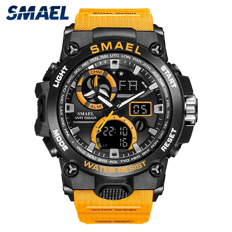 SMAEL Sport Watch Men Dual Time Waterproof 50M Military Watches Chrono Alarm Wristwatch Vintage Classic Digital Watch 8011