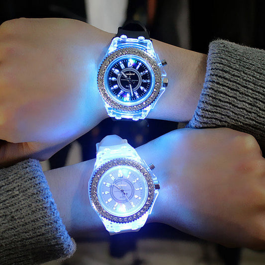 Led Flash Luminous Watch Personality trends students lovers jellies woman men's watches 7 color light WristWatch