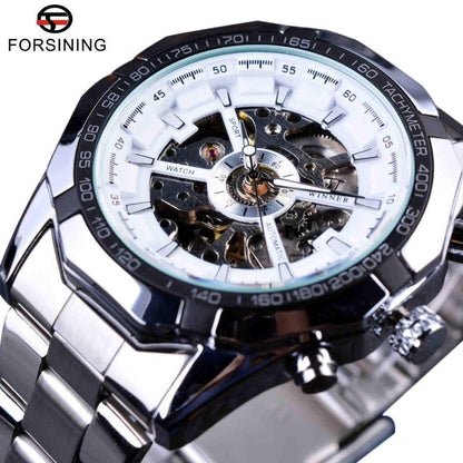 Silver Stainless Steel Waterproof Mens Skeleton Watches Top Brand Luxury Transparent Mechanical Male Wrist Watch