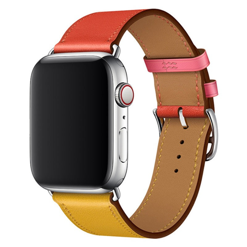 Apple Leather Watch Lead Layer Cowhide Apple Watch iwatch8 Watchband Color Patchwork Single Circle Watch Band