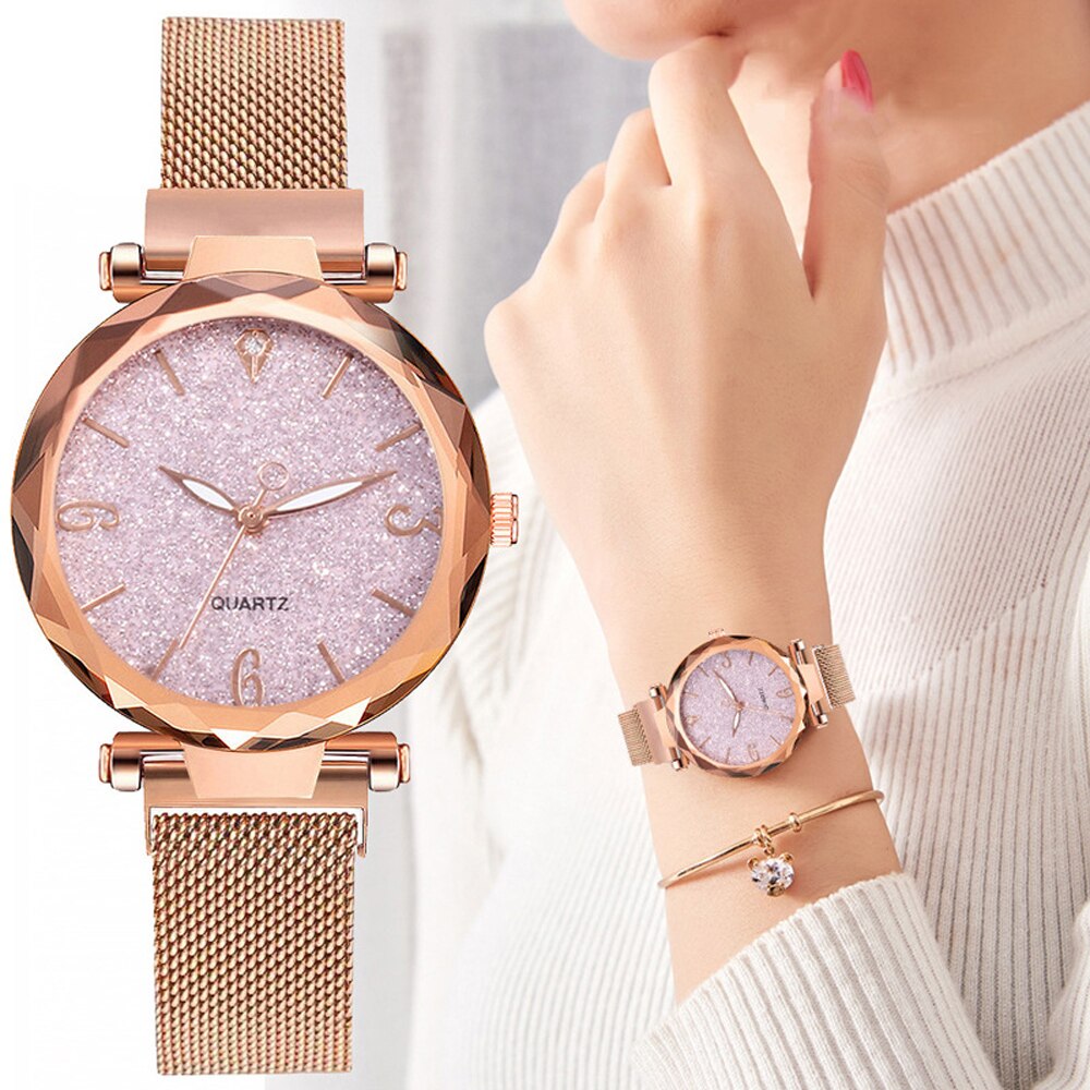 Rose Gold Women Watch Top Brand Luxury Magnetic Starry Sky Lady Wrist Watch Mesh Female Clock For Dropship relogio feminino