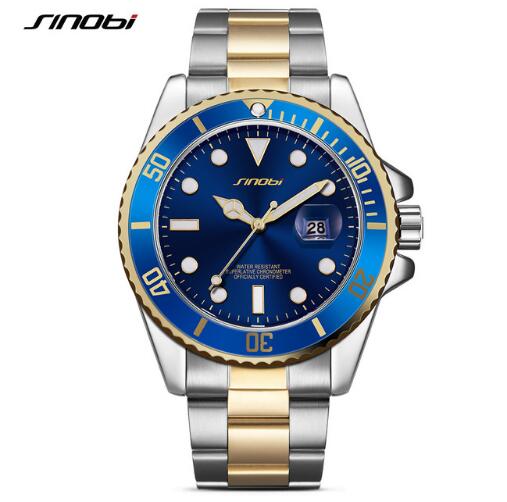 SINOBI Casual Men Watch Waterproof Date Stainless Steel Band