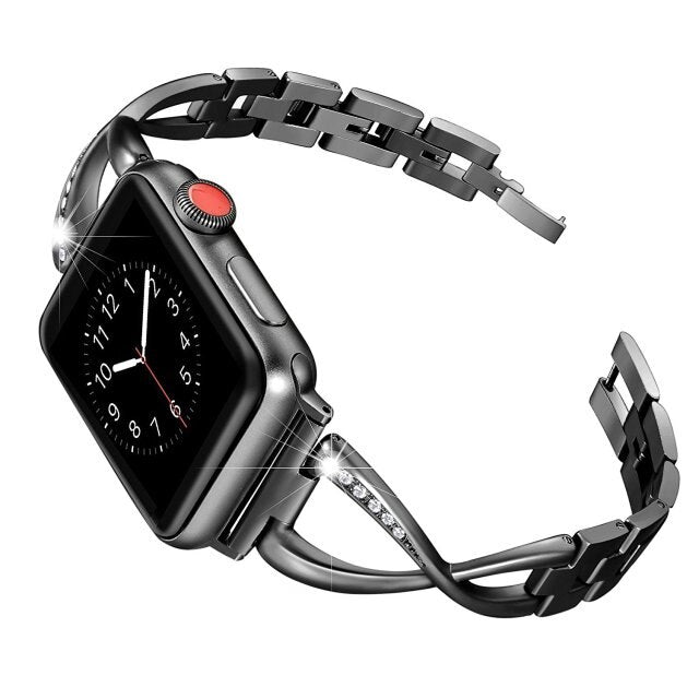 X-shaped stainless steel diamond watch band  for Apple Watch Bands diamond Stainless Steel Strap