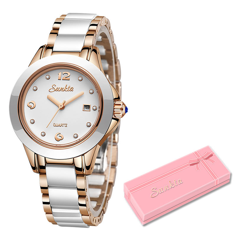 Sunkta Fashion Women's Watch Rose Gold Women's Watch Creative Waterproof Quartz Women's Watch