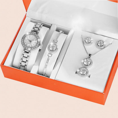 Popular New Full Diamond Octagonal Arrow Necklace Bracelet Exquisite Watch 5-Piece Gift Box Set Table