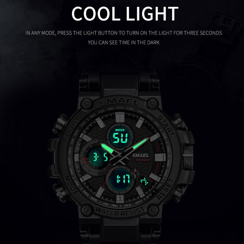 SMEAL 1803 Men Sport Watches Digital Double Time Chronograph Watch Mens LED Chronometre Week Display Wristwatches montre homme Hour