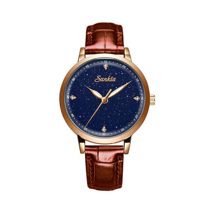 SUNKTA Ladies Quartz Watch Exquisite Starry Dial Delicate Ladies Waterproof Watch