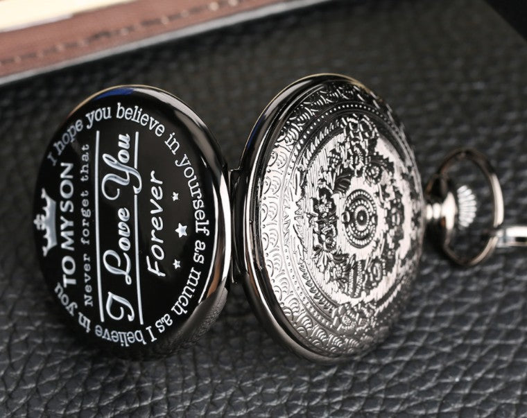 TO MY SON Carved Retro Memorial Quartz Gift Pocket Watch