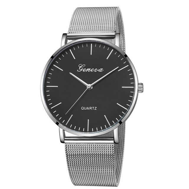 Quartz Watch Men Women Mesh Stainless Steel Watchband High Quality Casual Wristwatch