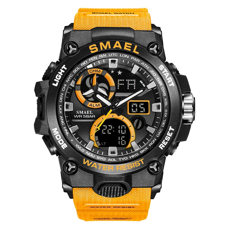 SMAEL Sport Watch Men Dual Time Waterproof 50M Military Watches Chrono Alarm Wristwatch Vintage Classic Digital Watch 8011