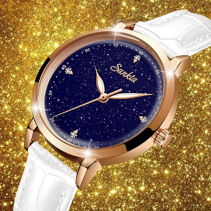 SUNKTA Ladies Quartz Watch Exquisite Starry Dial Delicate Ladies Waterproof Watch