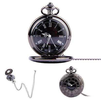 Pocket Watch Vintage Roman Numerals Quartz Watch Clock With Chain Antique Jewelry Pendant Necklace Gifts For Father