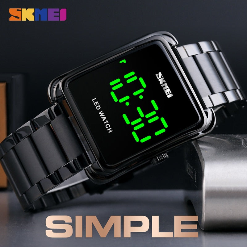 SKMEI 1505 LED Display Men Digital Wrist Watches Top Brand Luxury Stainless Steel Waterproof Male Clock Relogio Masculino 1505